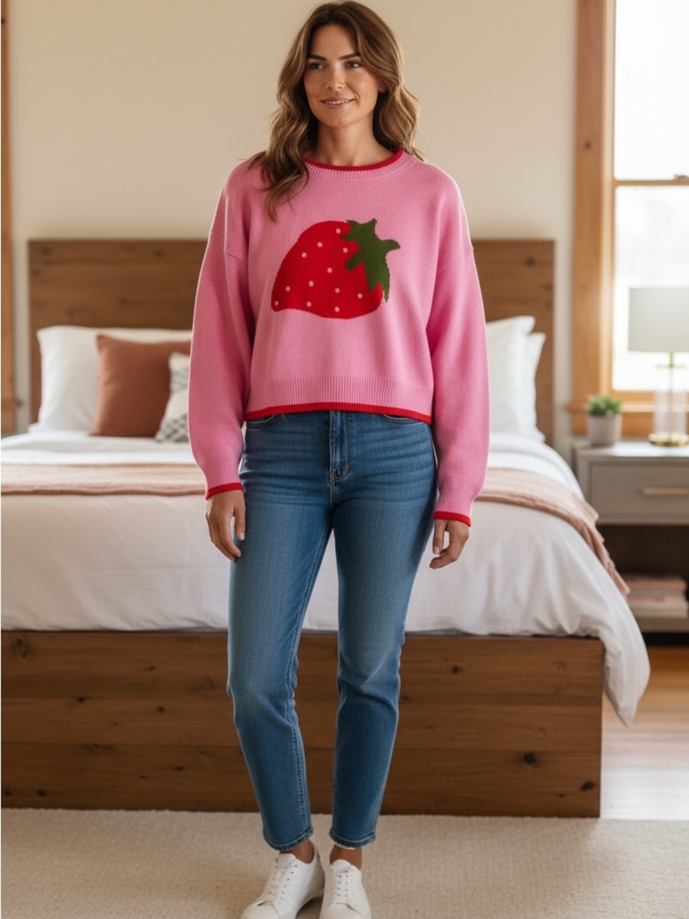 Luna Ivy Pink Strawberry Crewneck Sweater